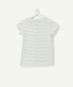 T-shirt bébé fille en coton biologique rayé vert et blanc