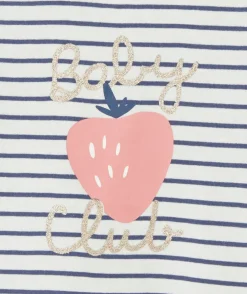 T-shirt bébé fille en coton biologique rayé bleu et blanc