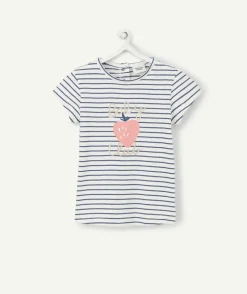 T-shirt bébé fille en coton biologique rayé bleu et blanc