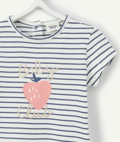 T-shirt bébé fille en coton biologique rayé bleu et blanc
