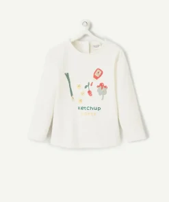 T-shirt bébé fille en coton biologique écru thème ketchup party