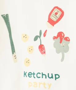T-shirt bébé fille en coton biologique écru thème ketchup party