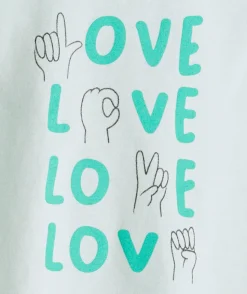 T-shirt bébé fille en coton bio vert avec messages animés love