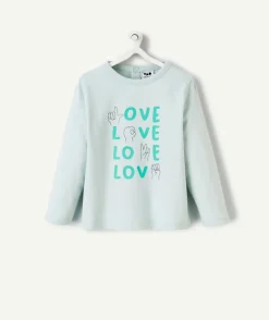 T-shirt bébé fille en coton bio vert avec messages animés love
