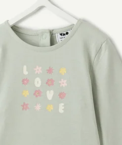 T-shirt bébé fille kaki imprimé fleurs
