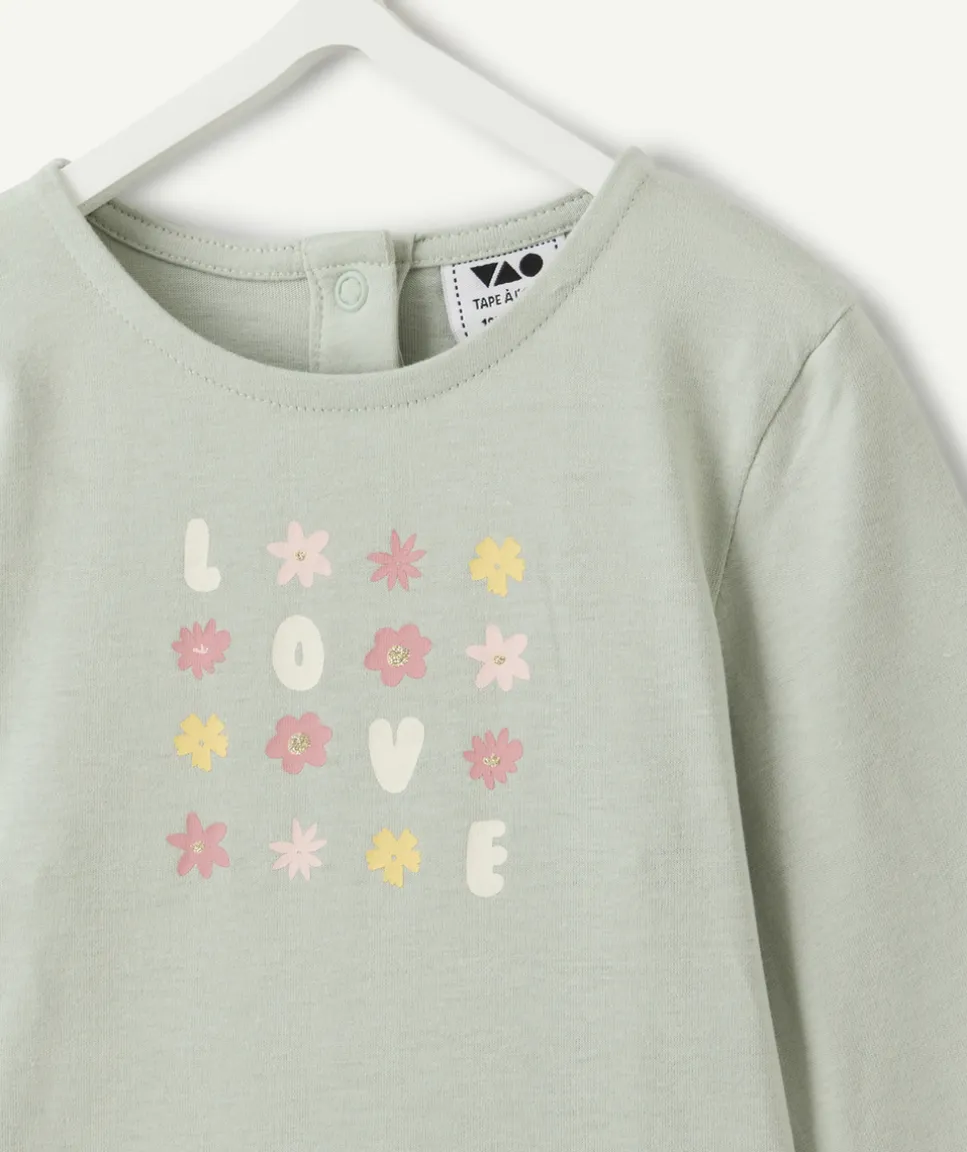 T-shirt bébé fille kaki imprimé fleurs