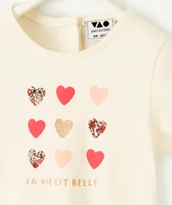 T-shirt bébé fille manches courtes imprimé cœur