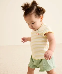 T-shirt bébé fille rayé jaune