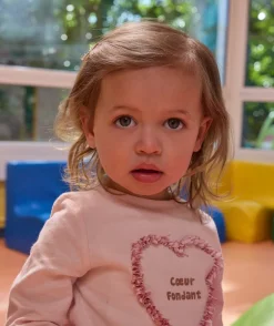 T-shirt bébé fille rose cœur brodé