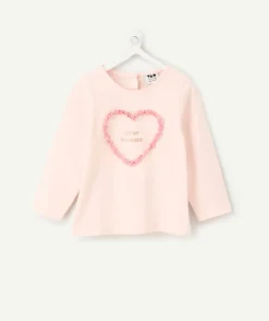 T-shirt bébé fille rose cœur brodé