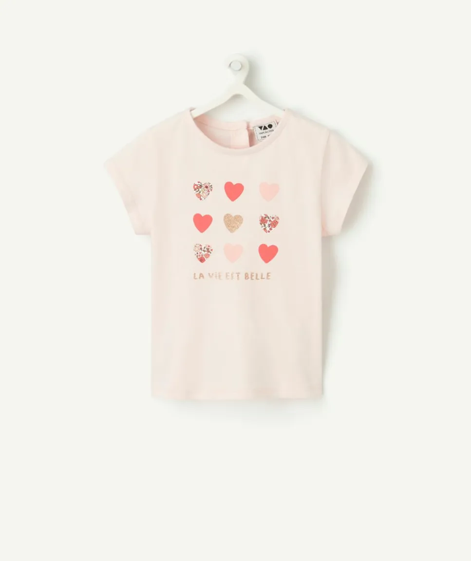 T-shirt bébé fille rose imprimé coeurs