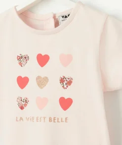 T-shirt bébé fille rose imprimé coeurs