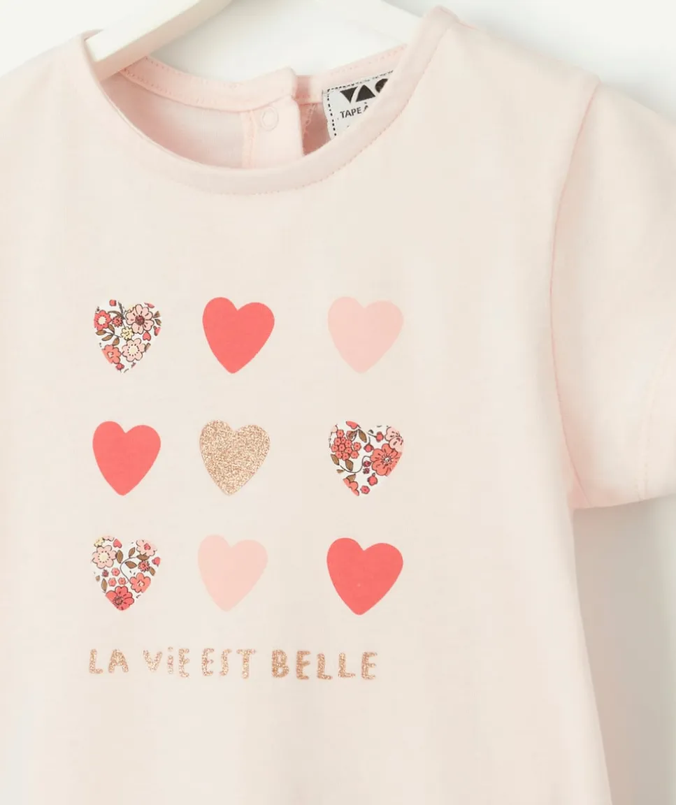 T-shirt bébé fille rose imprimé coeurs