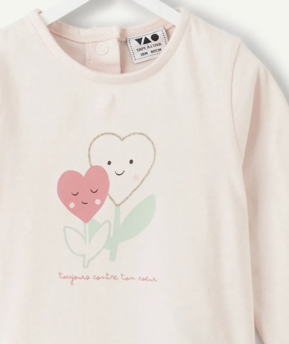 T-shirt bébé fille rose imprimé cœur