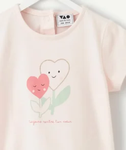 T-shirt bébé fille rose imprimé cœur
