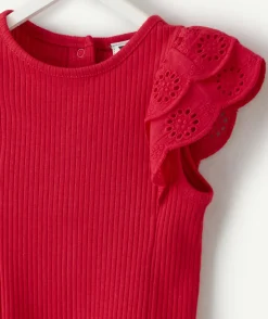 T-shirt bébé fille rouge à volants
