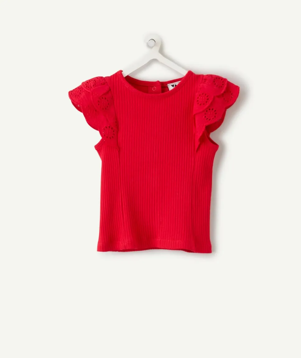 T-shirt bébé fille rouge à volants