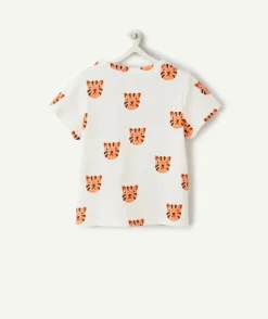 T-shirt bébé garçon en coton bio blanc imprimé tigres oranges