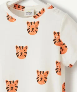 T-shirt bébé garçon en coton bio blanc imprimé tigres oranges