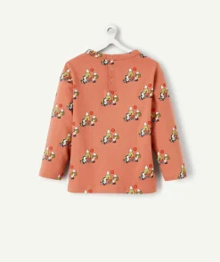 T-shirt bébé garçon en coton bio rouille imprimé avec écureuils et montagnes