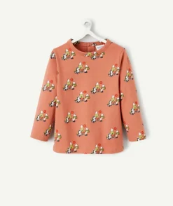 T-shirt bébé garçon en coton bio rouille imprimé avec écureuils et montagnes