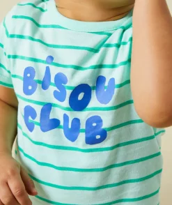 T-shirt bébé garçon en coton bio vert à rayures thème bisous
