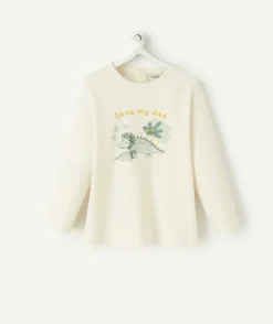 T-shirt bébé garçon en fibres recyclées blanc avec dinosaures