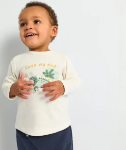 T-shirt bébé garçon en fibres recyclées blanc avec dinosaures