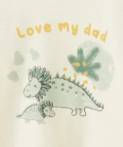 T-shirt bébé garçon en fibres recyclées blanc avec dinosaures