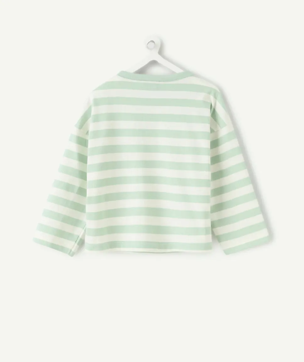 T-shirt bébé garçon rayé vert brodé