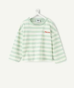T-shirt bébé garçon rayé vert brodé