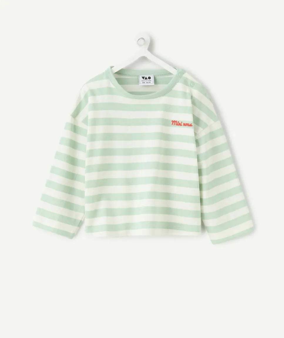 T-shirt bébé garçon rayé vert brodé