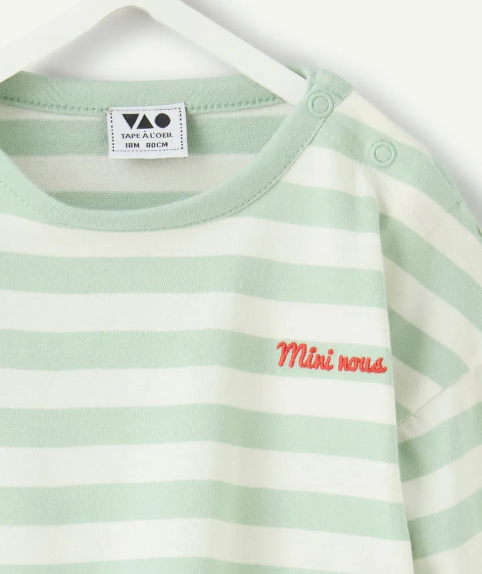 T-shirt bébé garçon rayé vert brodé