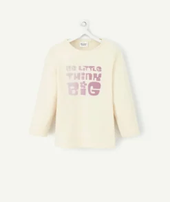 T-shirt beige bébé fille avec message violet