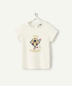 T-shirt blanc bébé fille en coton bio blanc thème football