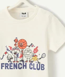 T-shirt blanc bébé garçon en coton bio thème foot
