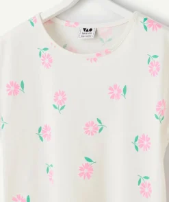 T-shirt blanc à fleurs roses fille