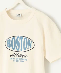 T-shirt blanc à manches courtes avec design "boston" pour garçon