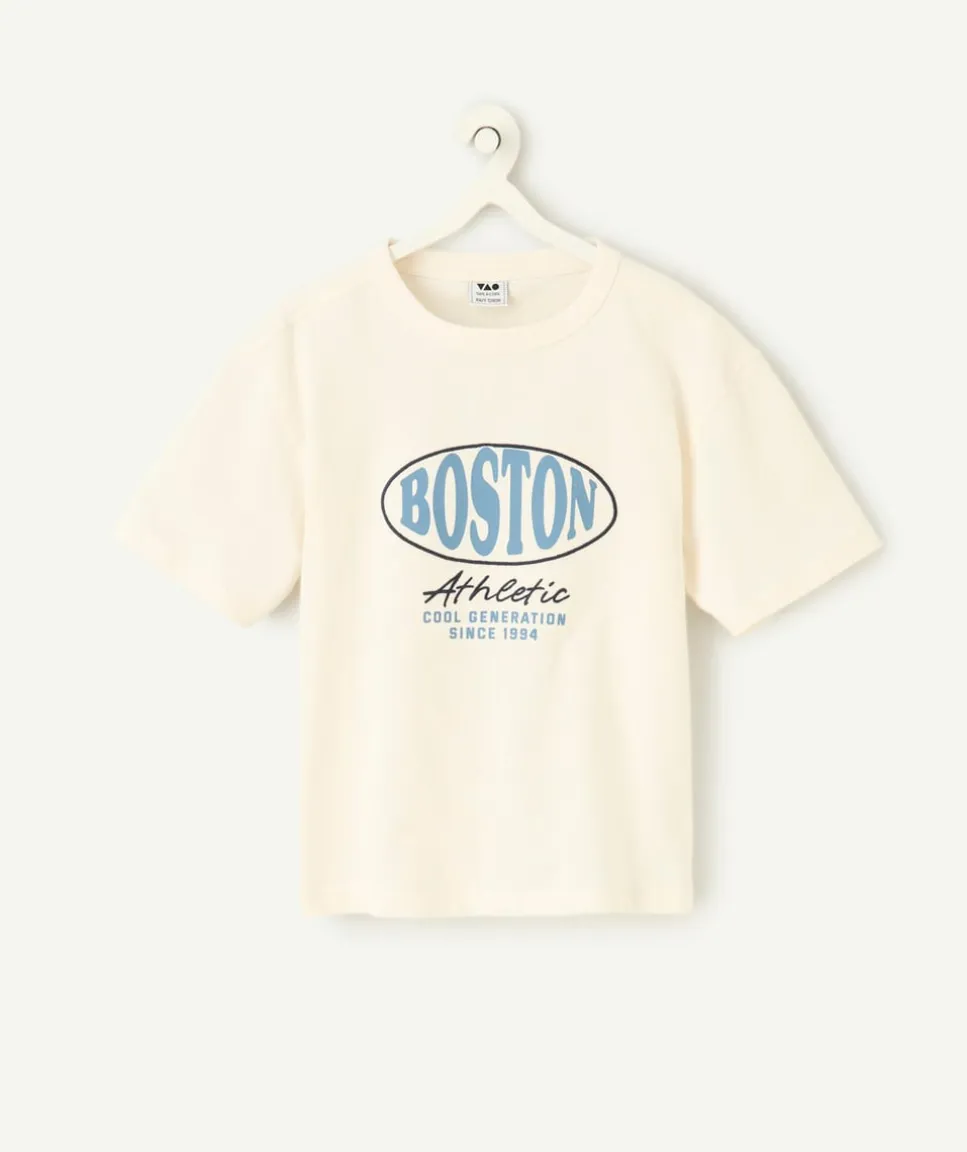 T-shirt blanc à manches courtes avec design "boston" pour garçon