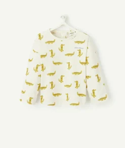 T-shirt blanc à manches longues pour bébé garçon imprimé crocodiles