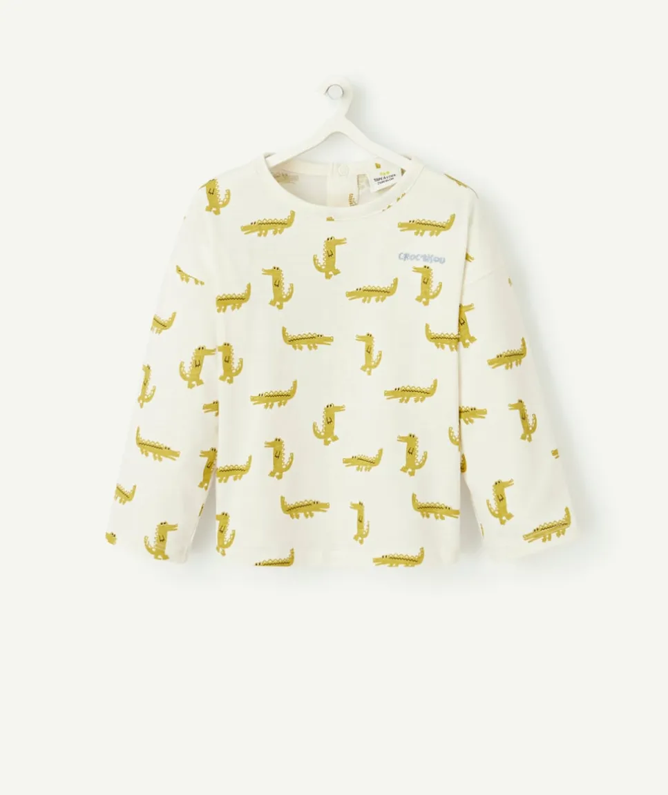 T-shirt blanc à manches longues pour bébé garçon imprimé crocodiles