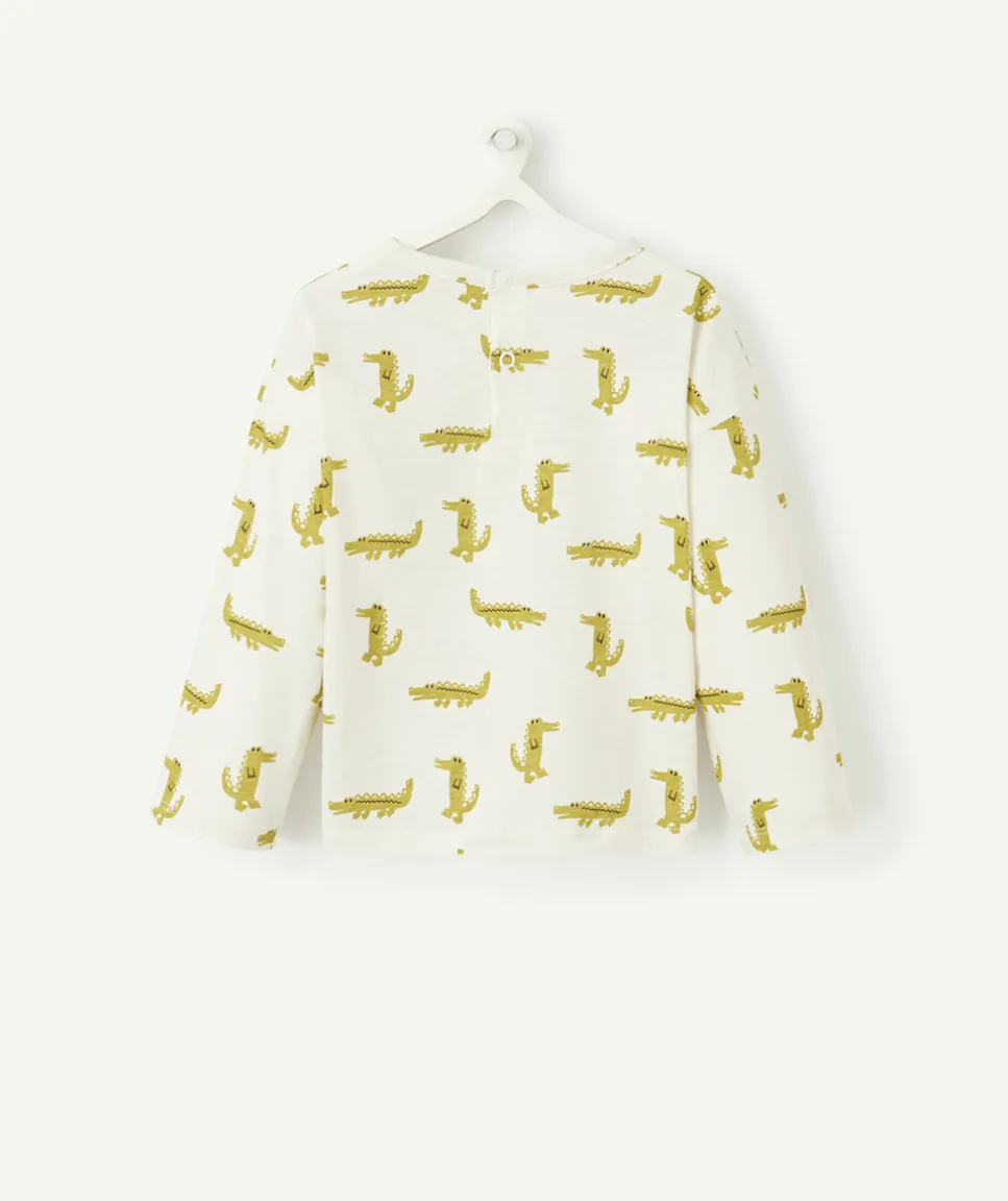 T-shirt blanc à manches longues pour bébé garçon imprimé crocodiles