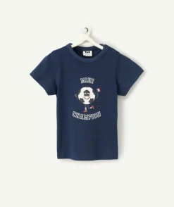 T-shirt bleu marine bébé garçon en coton bio thème foot