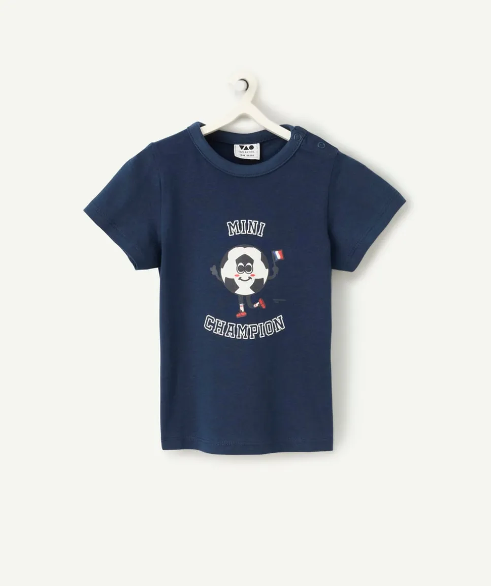 T-shirt bleu marine bébé garçon en coton bio thème foot
