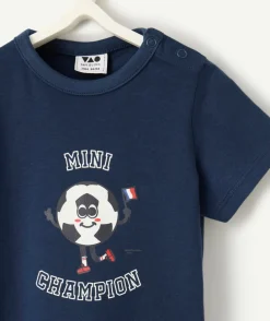T-shirt bleu marine bébé garçon en coton bio thème foot