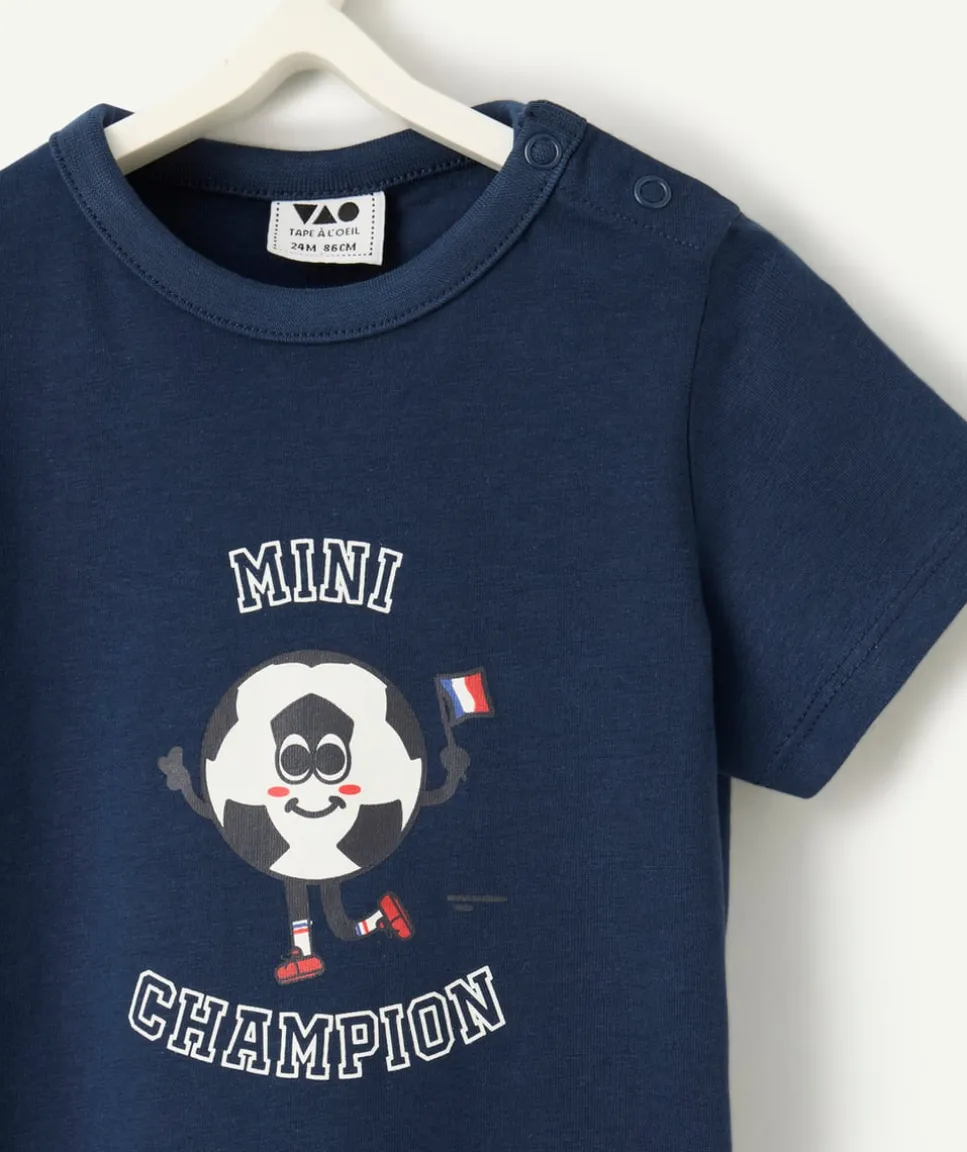 T-shirt bleu marine bébé garçon en coton bio thème foot