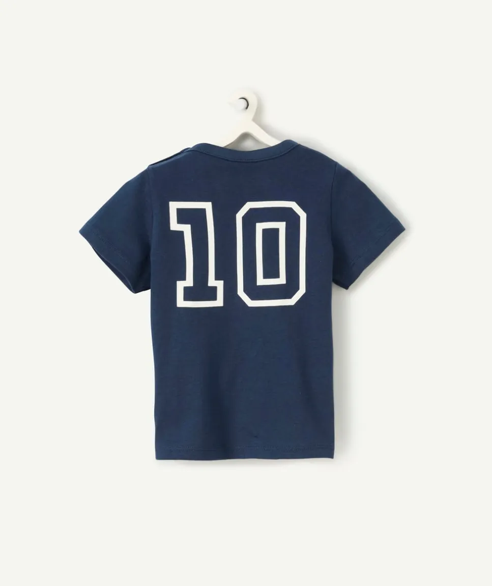 T-shirt bleu marine bébé garçon en coton bio thème foot
