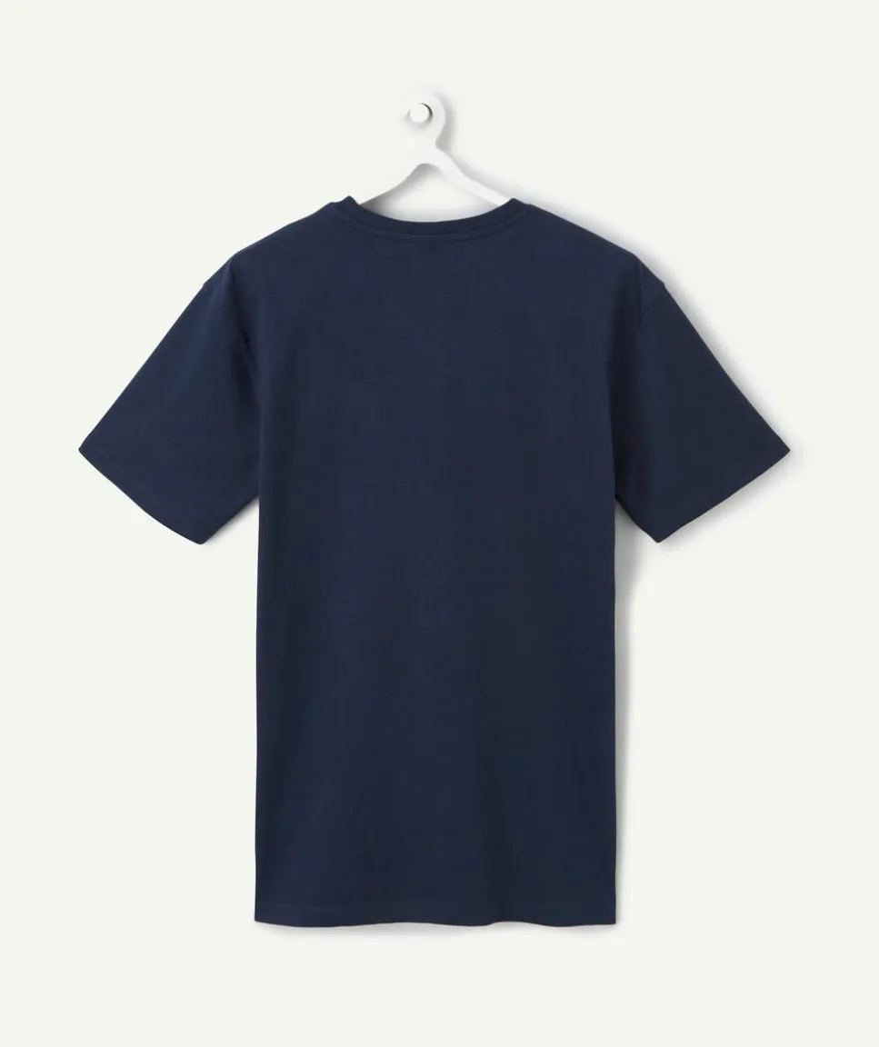 T-shirt bleu marine homme en coton bio thème foot