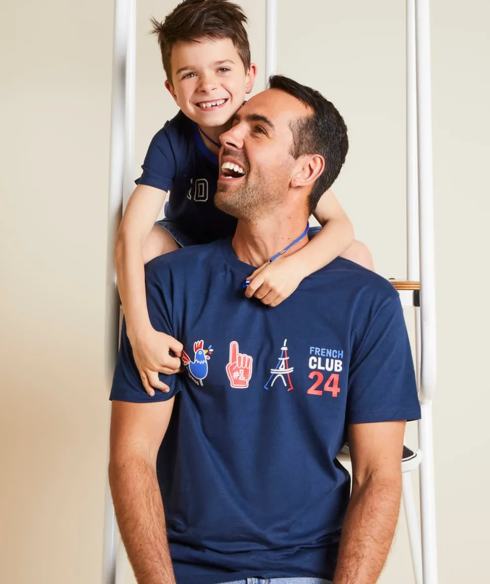 T-shirt bleu marine homme en coton bio thème foot