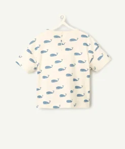 T-shirt écru motifs baleines et écriture pour bébé garçon